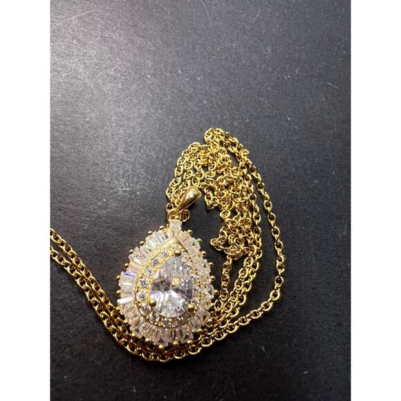 CZ teardrop ygp over 925  pendant with ygp over stainless steel chain necklace - Picture 10 of 11